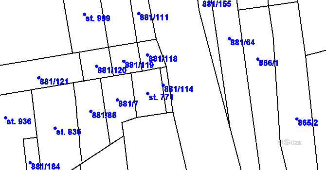 Parcela st. 881/114 v KÚ Vrbice u Velkých Pavlovic, Katastrální mapa