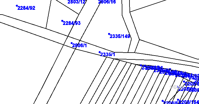 Parcela st. 2335/1 v KÚ Vrbice u Velkých Pavlovic, Katastrální mapa