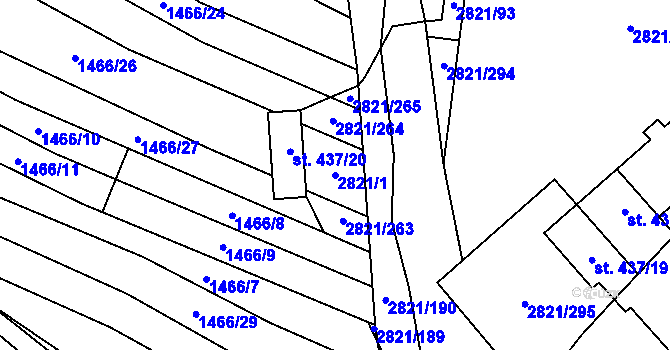 Parcela st. 2821/1 v KÚ Vrbice u Velkých Pavlovic, Katastrální mapa
