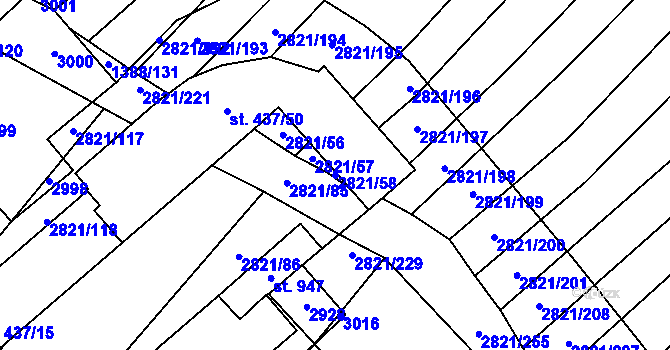 Parcela st. 2821/58 v KÚ Vrbice u Velkých Pavlovic, Katastrální mapa