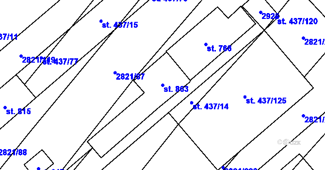 Parcela st. 863 v KÚ Vrbice u Velkých Pavlovic, Katastrální mapa