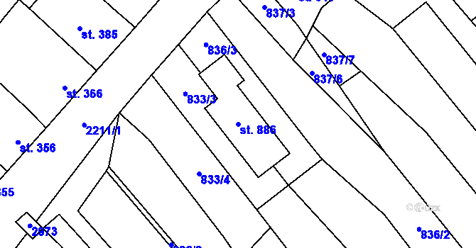 Parcela st. 886 v KÚ Vrbice u Velkých Pavlovic, Katastrální mapa