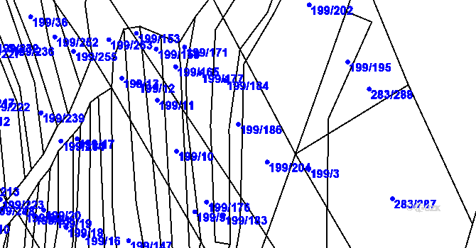 Parcela st. 199/186 v KÚ Vrbice u Velkých Pavlovic, Katastrální mapa