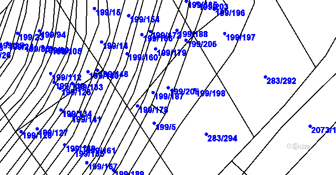 Parcela st. 199/205 v KÚ Vrbice u Velkých Pavlovic, Katastrální mapa