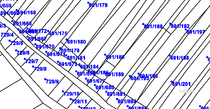 Parcela st. 691/186 v KÚ Vrbice u Velkých Pavlovic, Katastrální mapa