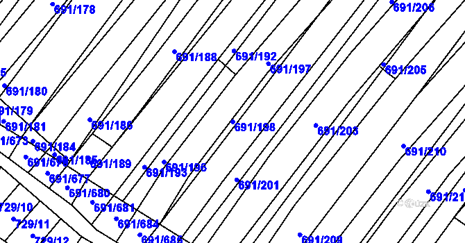 Parcela st. 691/198 v KÚ Vrbice u Velkých Pavlovic, Katastrální mapa