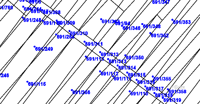 Parcela st. 691/312 v KÚ Vrbice u Velkých Pavlovic, Katastrální mapa
