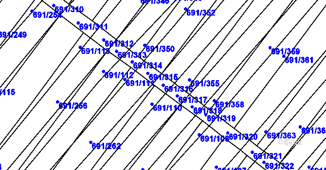 Parcela st. 691/316 v KÚ Vrbice u Velkých Pavlovic, Katastrální mapa