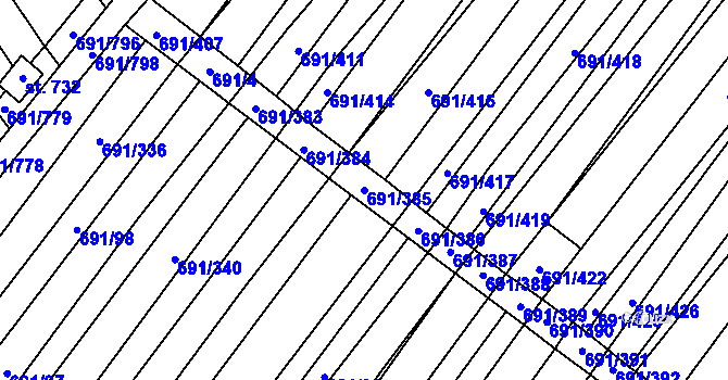 Parcela st. 691/385 v KÚ Vrbice u Velkých Pavlovic, Katastrální mapa