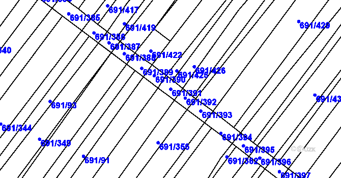 Parcela st. 691/391 v KÚ Vrbice u Velkých Pavlovic, Katastrální mapa