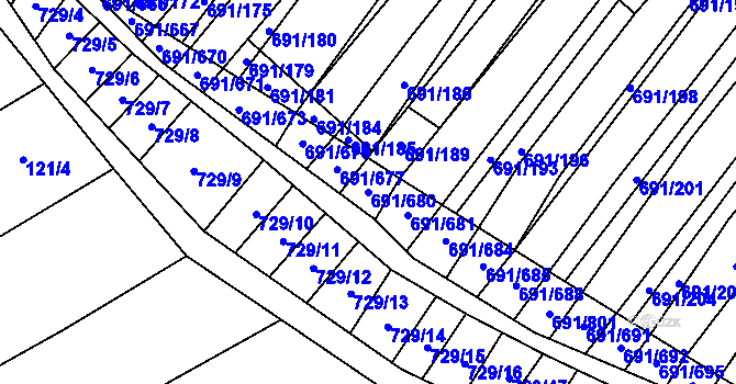 Parcela st. 691/680 v KÚ Vrbice u Velkých Pavlovic, Katastrální mapa