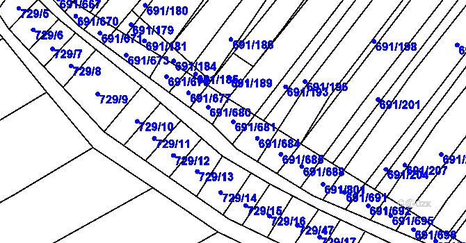 Parcela st. 691/681 v KÚ Vrbice u Velkých Pavlovic, Katastrální mapa