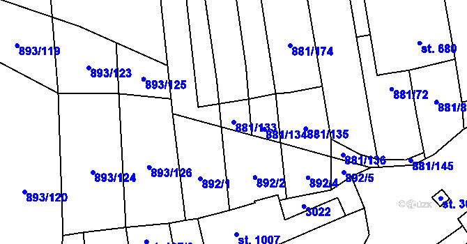 Parcela st. 881/133 v KÚ Vrbice u Velkých Pavlovic, Katastrální mapa