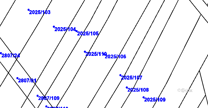 Parcela st. 2025/106 v KÚ Vrbice u Velkých Pavlovic, Katastrální mapa