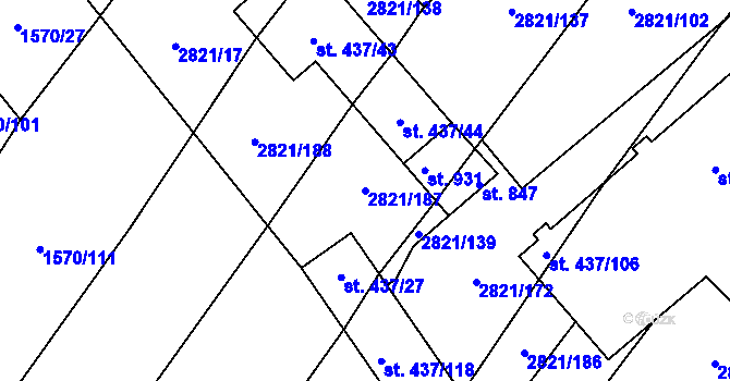 Parcela st. 2821/187 v KÚ Vrbice u Velkých Pavlovic, Katastrální mapa