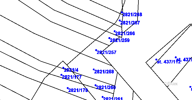 Parcela st. 2821/257 v KÚ Vrbice u Velkých Pavlovic, Katastrální mapa
