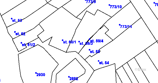 Parcela st. 59/3 v KÚ Vrbice u Velkých Pavlovic, Katastrální mapa