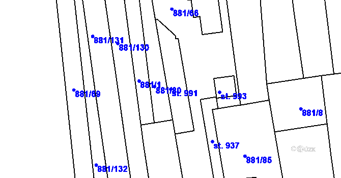 Parcela st. 991 v KÚ Vrbice u Velkých Pavlovic, Katastrální mapa