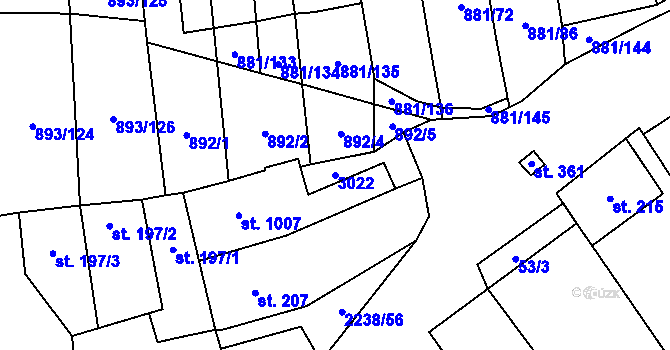 Parcela st. 3022 v KÚ Vrbice u Velkých Pavlovic, Katastrální mapa