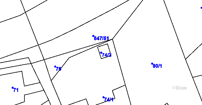 Parcela st. 74/2 v KÚ Vrbice nad Odrou, Katastrální mapa