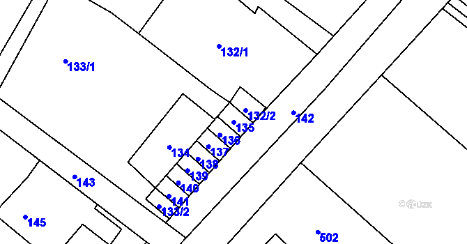 Parcela st. 135 v KÚ Vrbice nad Odrou, Katastrální mapa