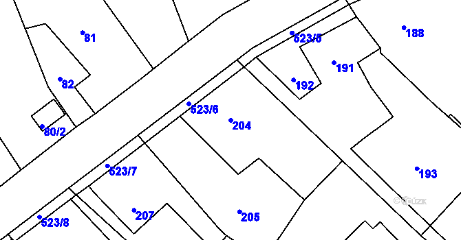 Parcela st. 204 v KÚ Vrbice nad Odrou, Katastrální mapa