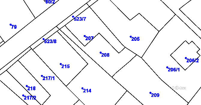 Parcela st. 208 v KÚ Vrbice nad Odrou, Katastrální mapa