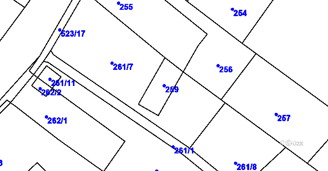 Parcela st. 259 v KÚ Vrbice nad Odrou, Katastrální mapa