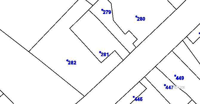 Parcela st. 281 v KÚ Vrbice nad Odrou, Katastrální mapa