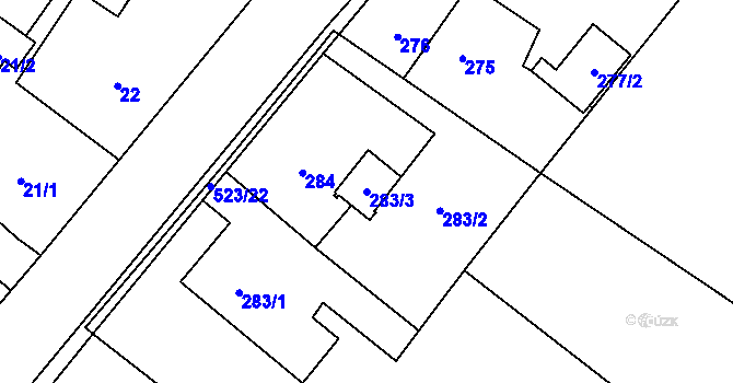 Parcela st. 283/3 v KÚ Vrbice nad Odrou, Katastrální mapa
