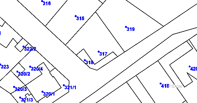 Parcela st. 317 v KÚ Vrbice nad Odrou, Katastrální mapa
