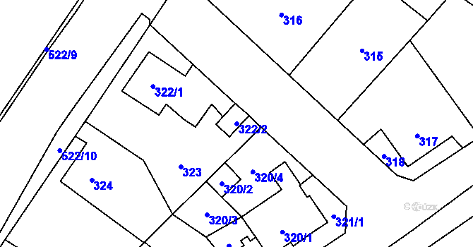 Parcela st. 322/2 v KÚ Vrbice nad Odrou, Katastrální mapa
