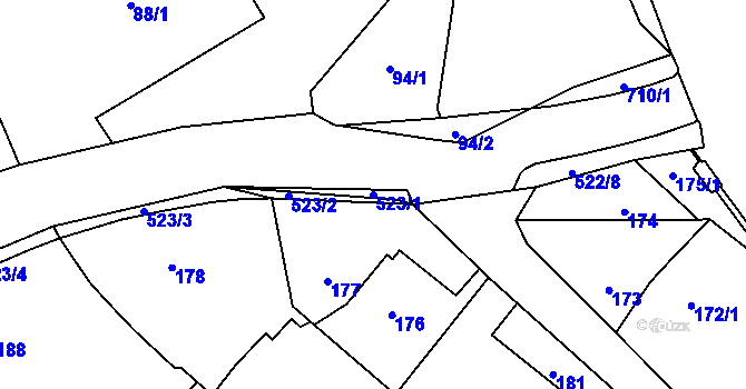 Parcela st. 523/1 v KÚ Vrbice nad Odrou, Katastrální mapa