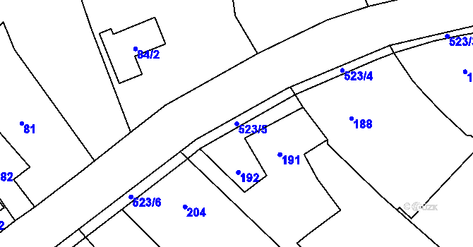 Parcela st. 523/5 v KÚ Vrbice nad Odrou, Katastrální mapa