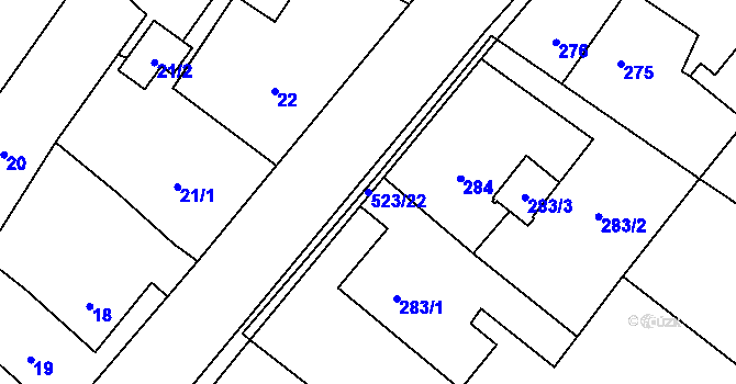 Parcela st. 523/22 v KÚ Vrbice nad Odrou, Katastrální mapa