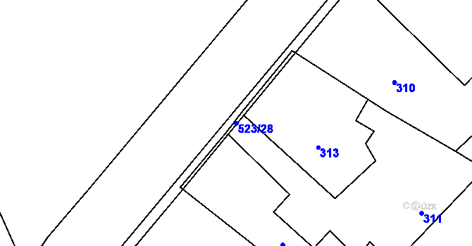 Parcela st. 523/28 v KÚ Vrbice nad Odrou, Katastrální mapa