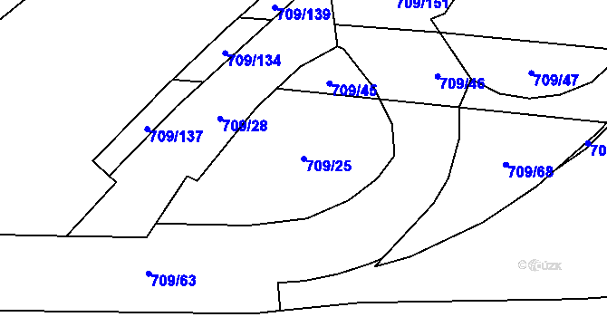Parcela st. 709/25 v KÚ Vrbice nad Odrou, Katastrální mapa