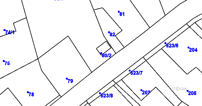 Parcela st. 80/2 v KÚ Vrbice nad Odrou, Katastrální mapa