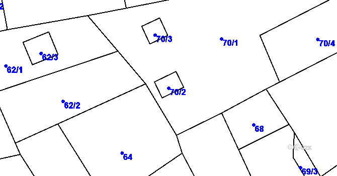Parcela st. 70/2 v KÚ Vrbice nad Odrou, Katastrální mapa