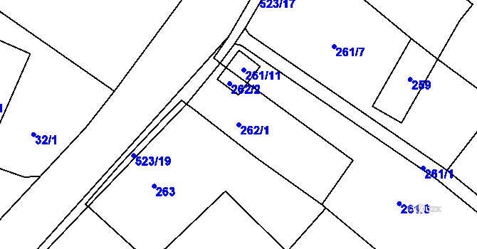Parcela st. 262/1 v KÚ Vrbice nad Odrou, Katastrální mapa