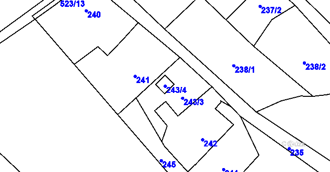 Parcela st. 243/4 v KÚ Vrbice nad Odrou, Katastrální mapa