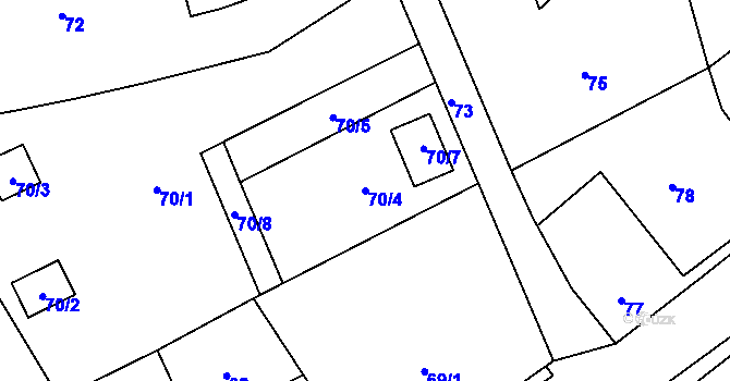 Parcela st. 70/4 v KÚ Vrbice nad Odrou, Katastrální mapa