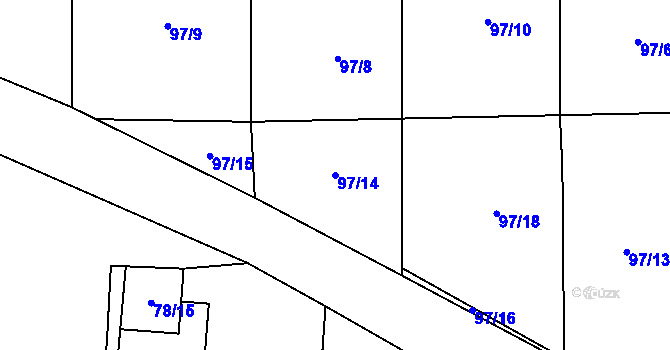 Parcela st. 97/14 v KÚ Vrbičany, Katastrální mapa