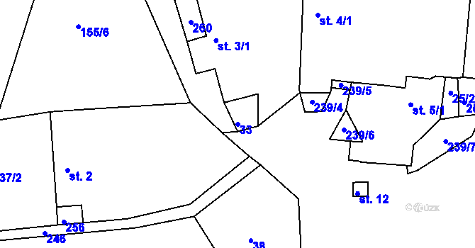 Parcela st. 33 v KÚ Sychrov u Ledče nad Sázavou, Katastrální mapa