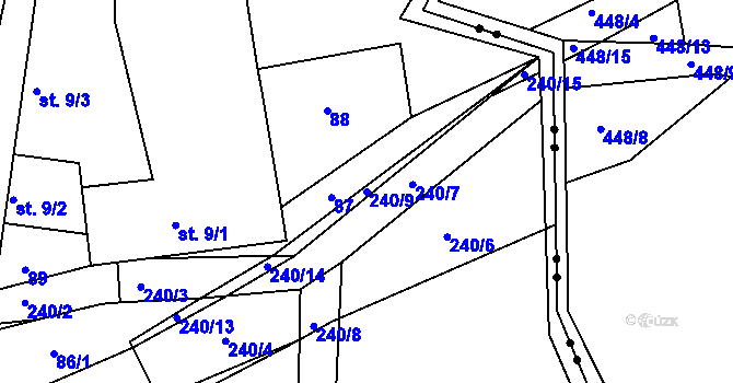Parcela st. 240/9 v KÚ Sychrov u Ledče nad Sázavou, Katastrální mapa