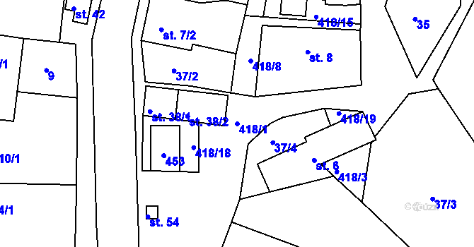 Parcela st. 418/1 v KÚ Vrbka u Ledče nad Sázavou, Katastrální mapa