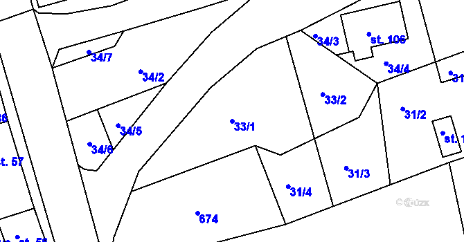 Parcela st. 33/1 v KÚ Vrbno nad Lesy, Katastrální mapa