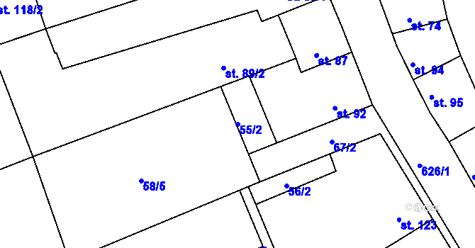 Parcela st. 55/2 v KÚ Vrbno nad Lesy, Katastrální mapa
