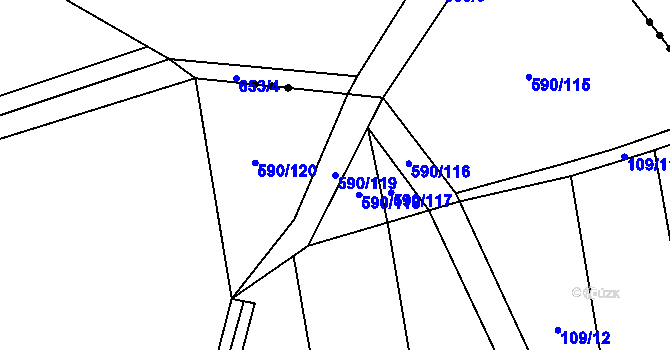 Parcela st. 590/119 v KÚ Vrbno nad Lesy, Katastrální mapa