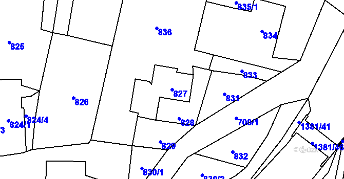 Parcela st. 827 v KÚ Mnichov pod Pradědem, Katastrální mapa